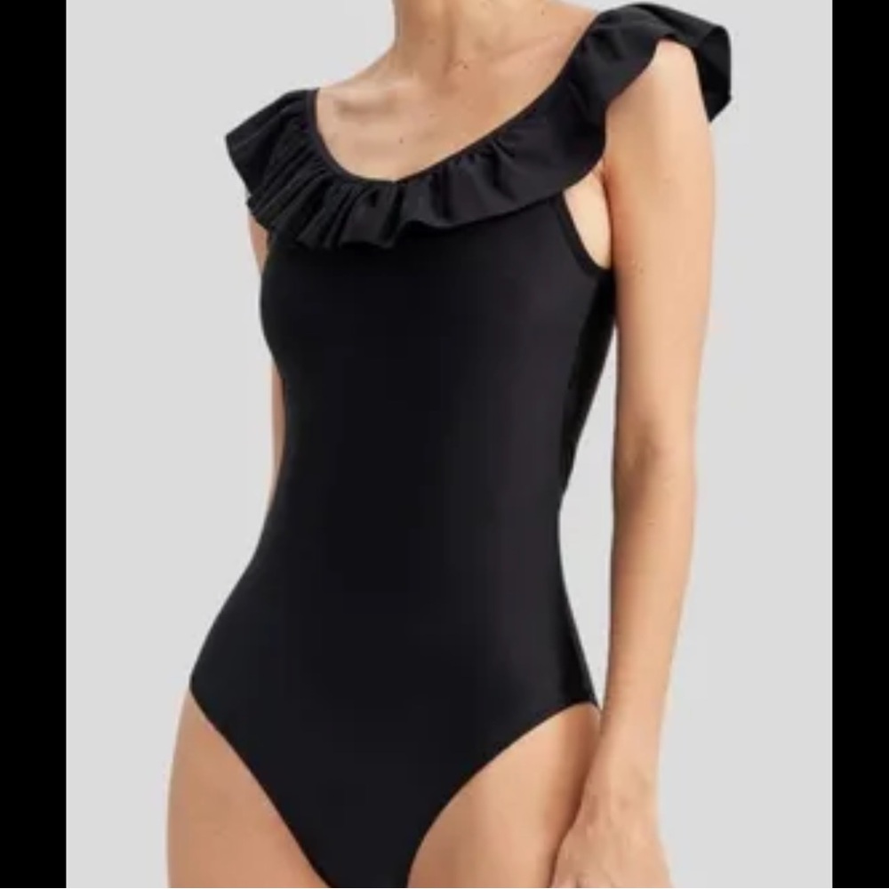 Bodysuit Black Ruffle Sleeveless One Piece Body Suit Size Small Sexy Casual